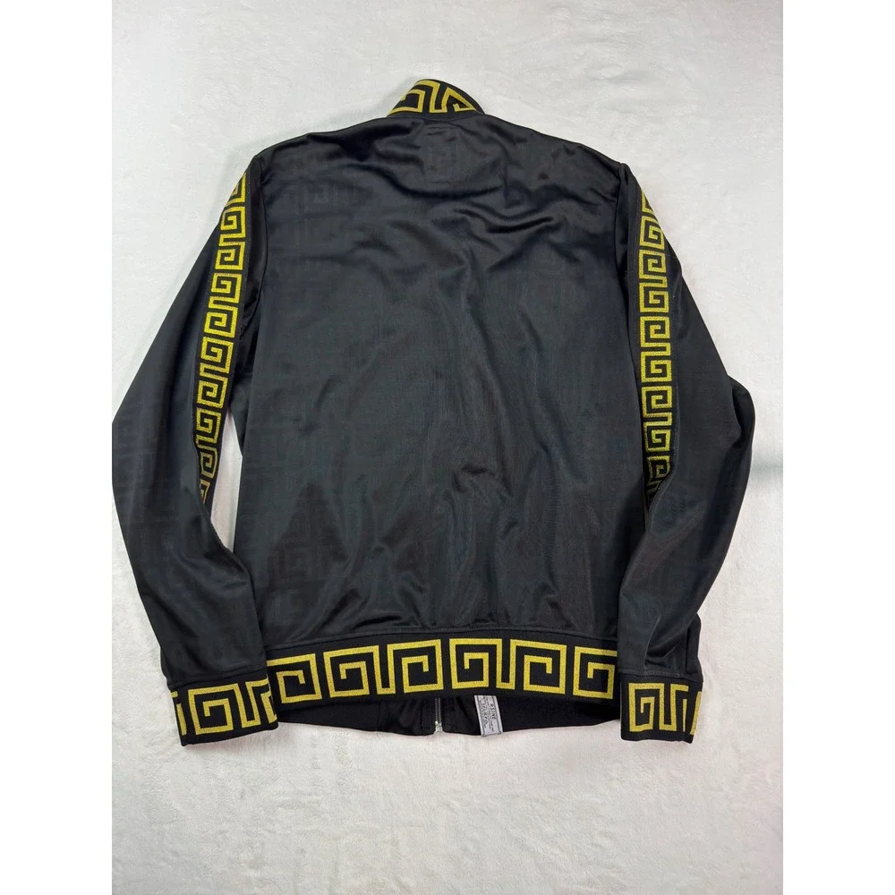 RS1NE Mens Track Jacket Black Gold Wolf Embroidered Greek Key Full Zip Large